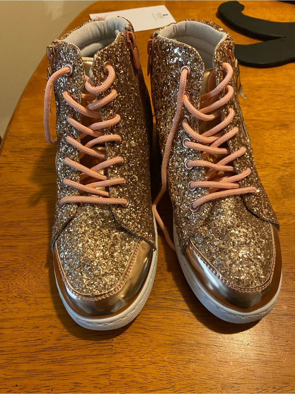 Glitter High-Top Sneakers in Rose Gold - Women's Fashion Shoes